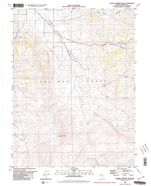 Classic USGS Spanish Springs Peak Nevada 7.5'x7.5' Topo Map Image