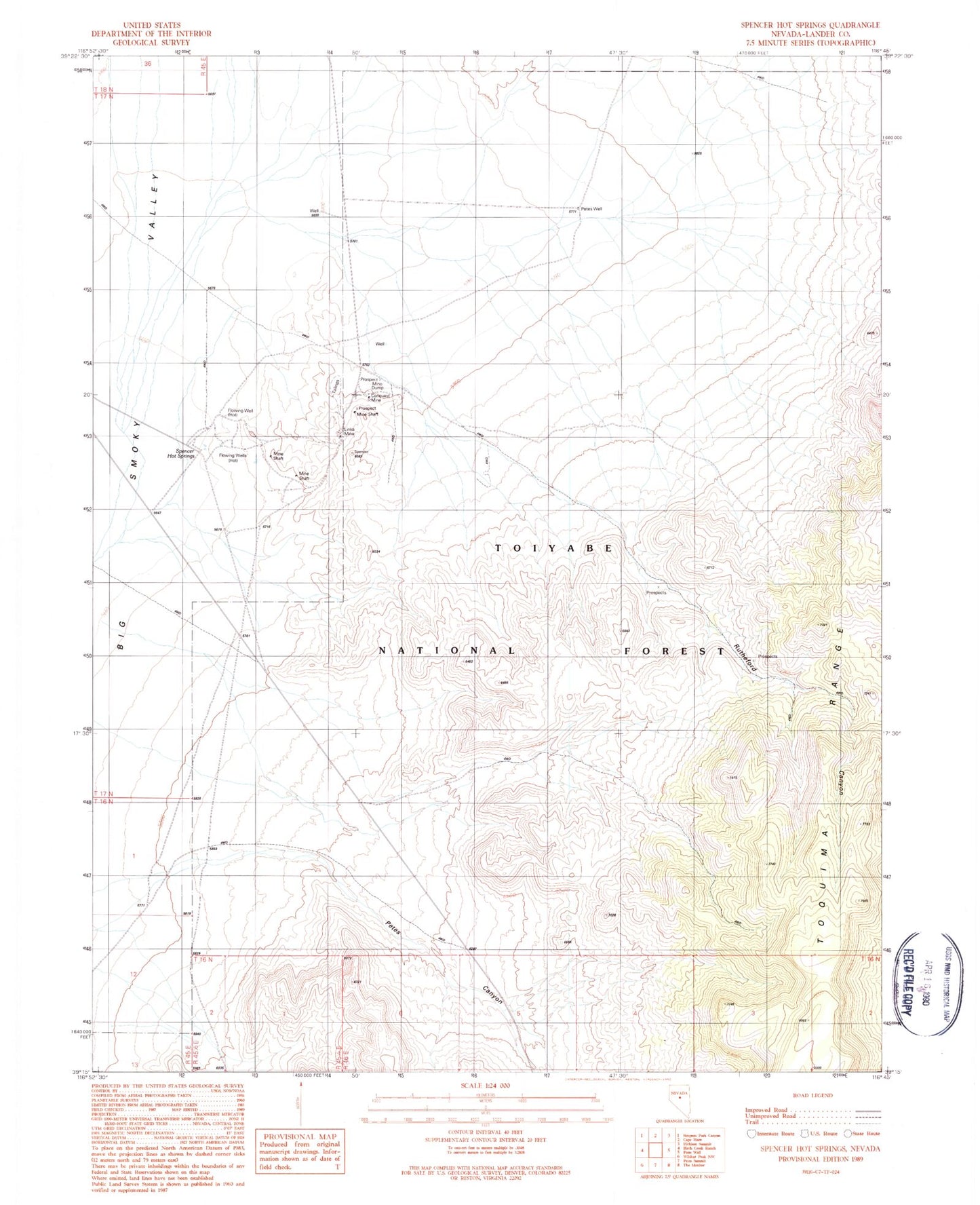 Classic USGS Spencer Hot Springs Nevada 7.5'x7.5' Topo Map Image