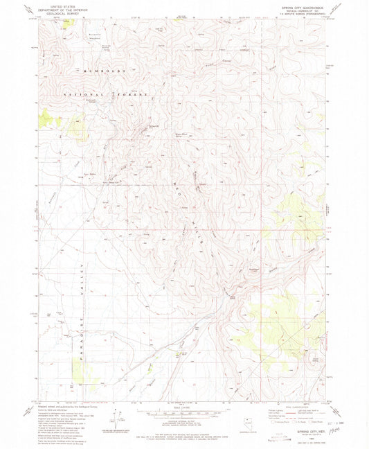 Classic USGS Spring City Nevada 7.5'x7.5' Topo Map Image