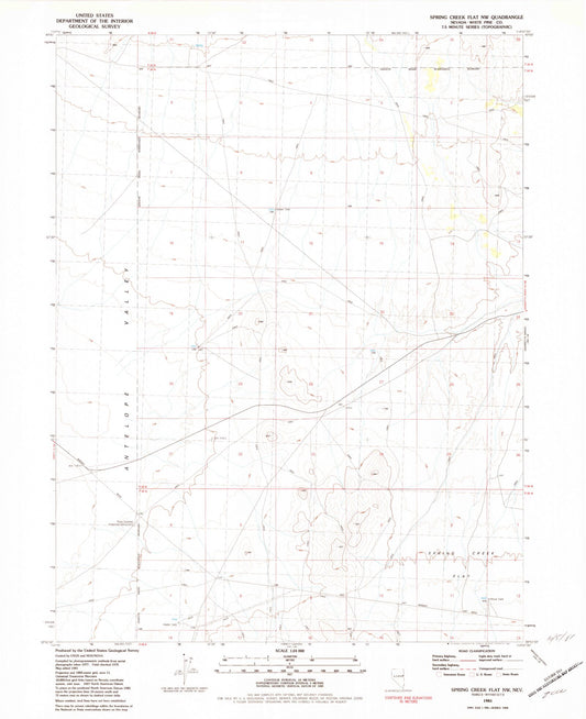 Classic USGS Spring Creek Flat NW Nevada 7.5'x7.5' Topo Map Image