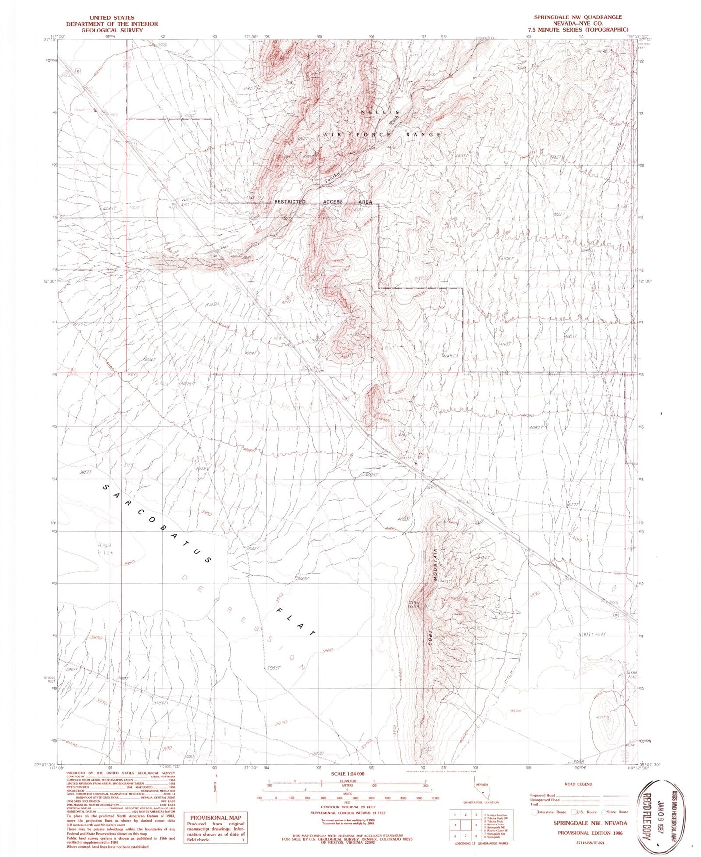 Classic USGS Springdale NW Nevada 7.5'x7.5' Topo Map Image