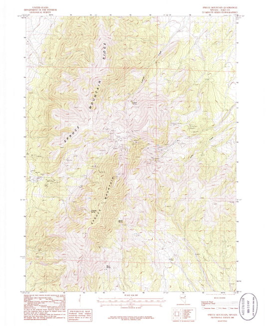 Classic USGS Spruce Mountain Nevada 7.5'x7.5' Topo Map Image