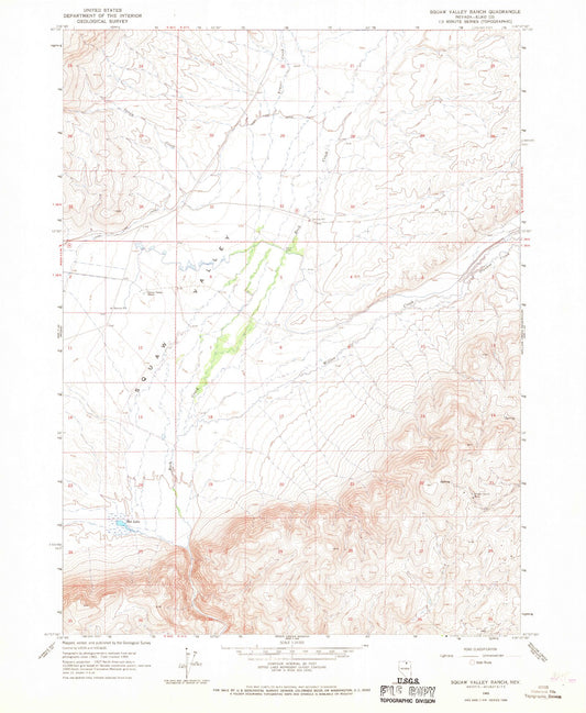 Classic USGS Squaw Valley Ranch Nevada 7.5'x7.5' Topo Map Image
