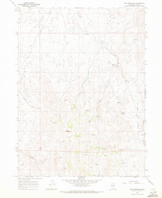 Classic USGS Stag Mountain Nevada 7.5'x7.5' Topo Map Image