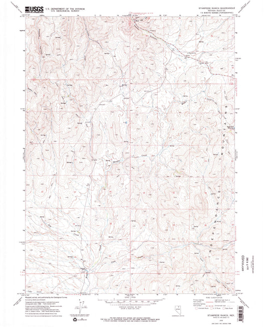 Classic USGS Stampede Ranch Nevada 7.5'x7.5' Topo Map Image