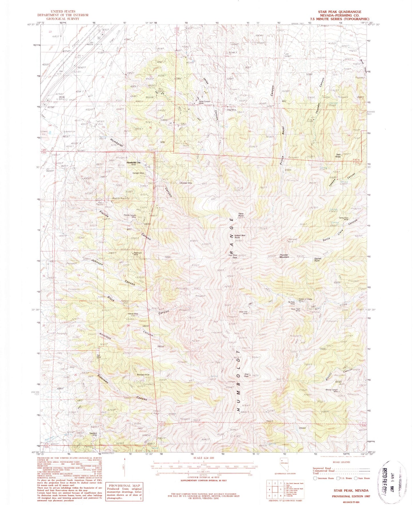 Classic USGS Star Peak Nevada 7.5'x7.5' Topo Map Image
