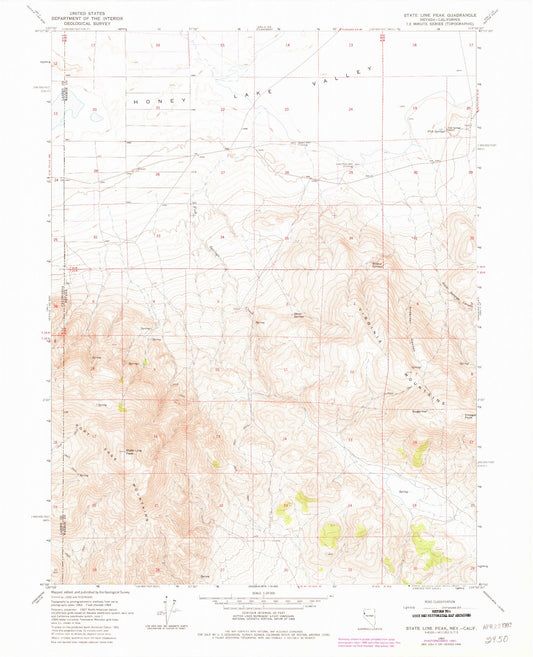 Classic USGS State Line Peak Nevada 7.5'x7.5' Topo Map Image