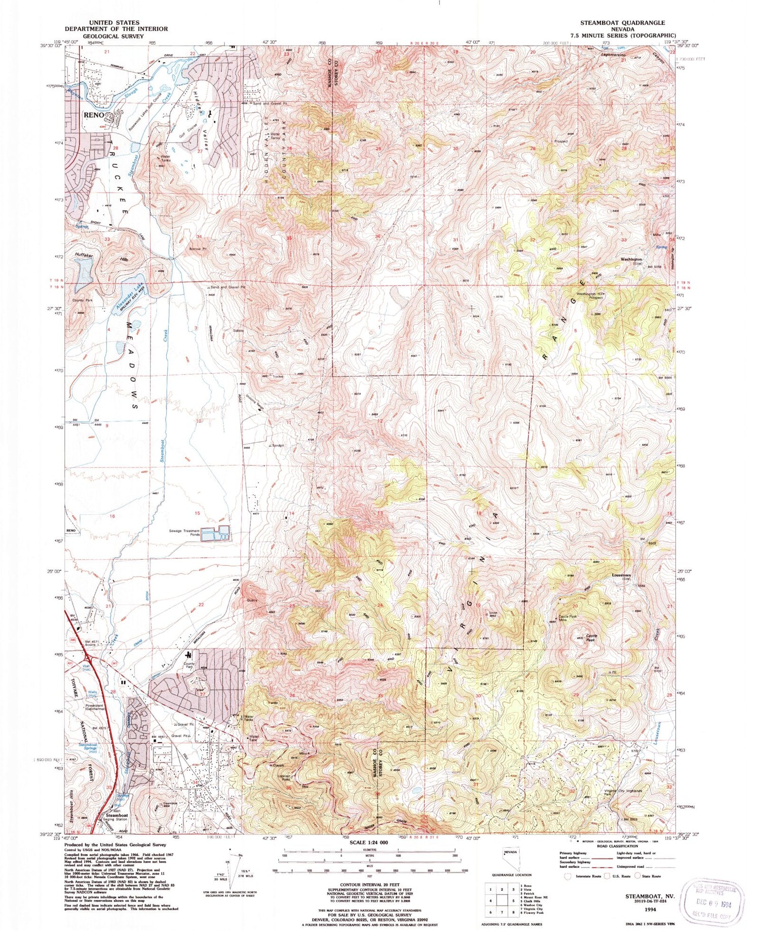 Classic USGS Steamboat Nevada 7.5'x7.5' Topo Map Image