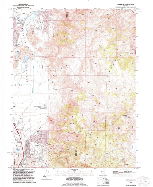 Classic USGS Steamboat Nevada 7.5'x7.5' Topo Map Image