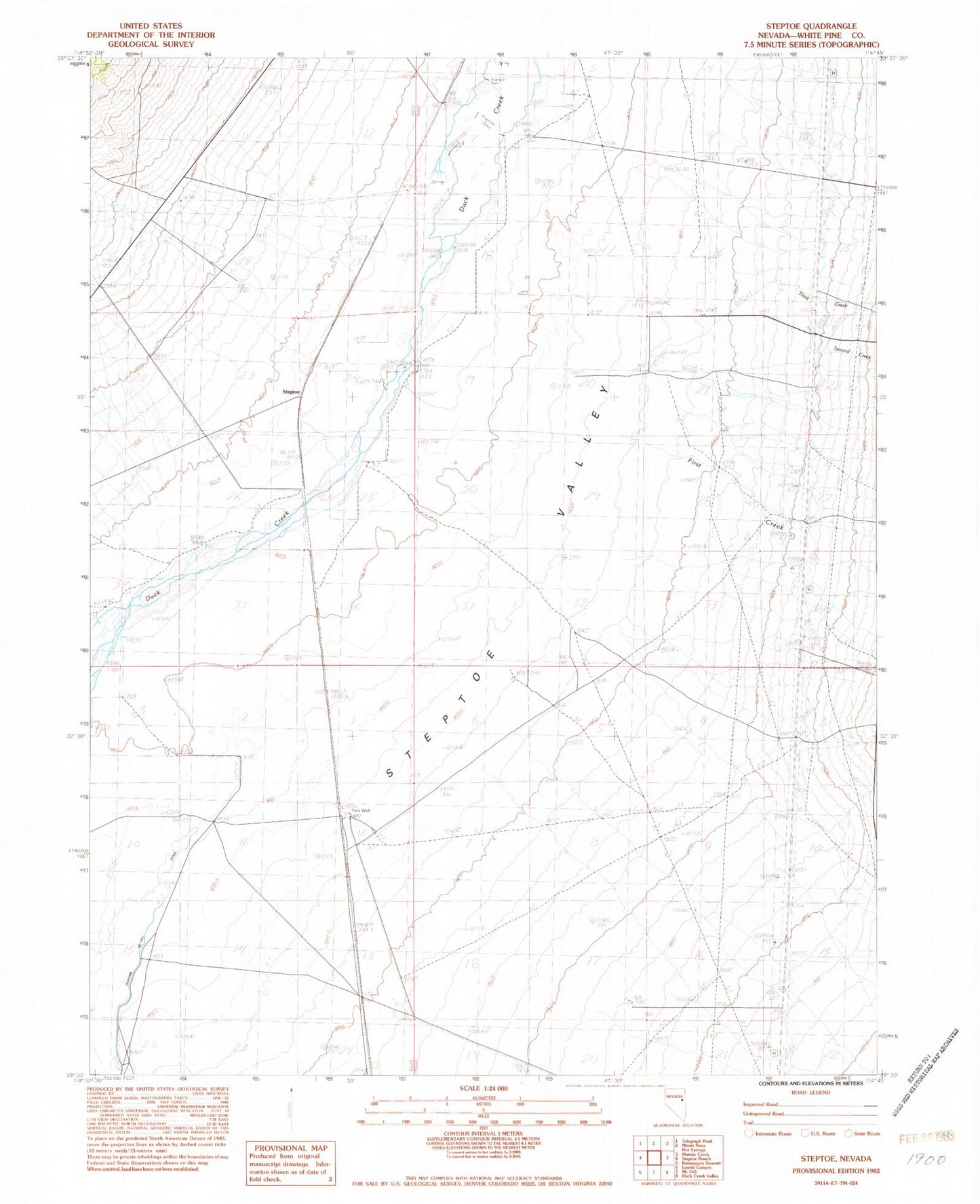 Classic USGS Steptoe Nevada 7.5'x7.5' Topo Map Image