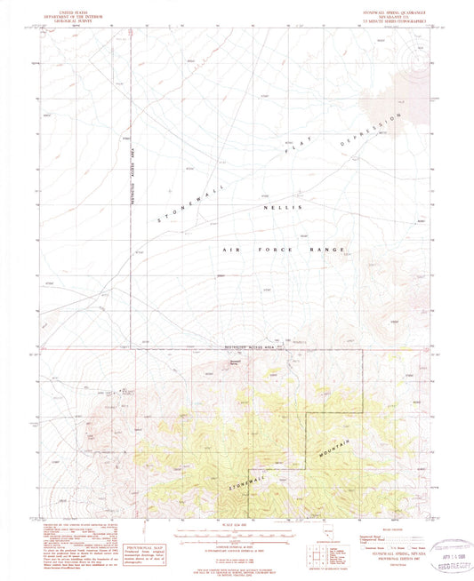 Classic USGS Stonewall Spring Nevada 7.5'x7.5' Topo Map Image