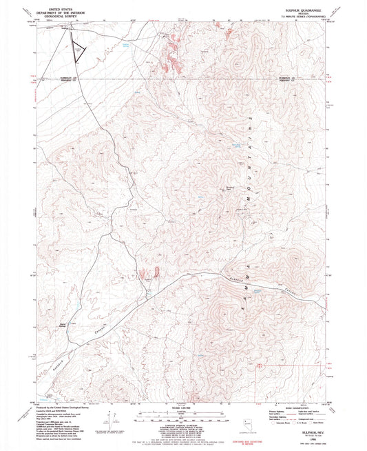 Classic USGS Sulphur Nevada 7.5'x7.5' Topo Map Image
