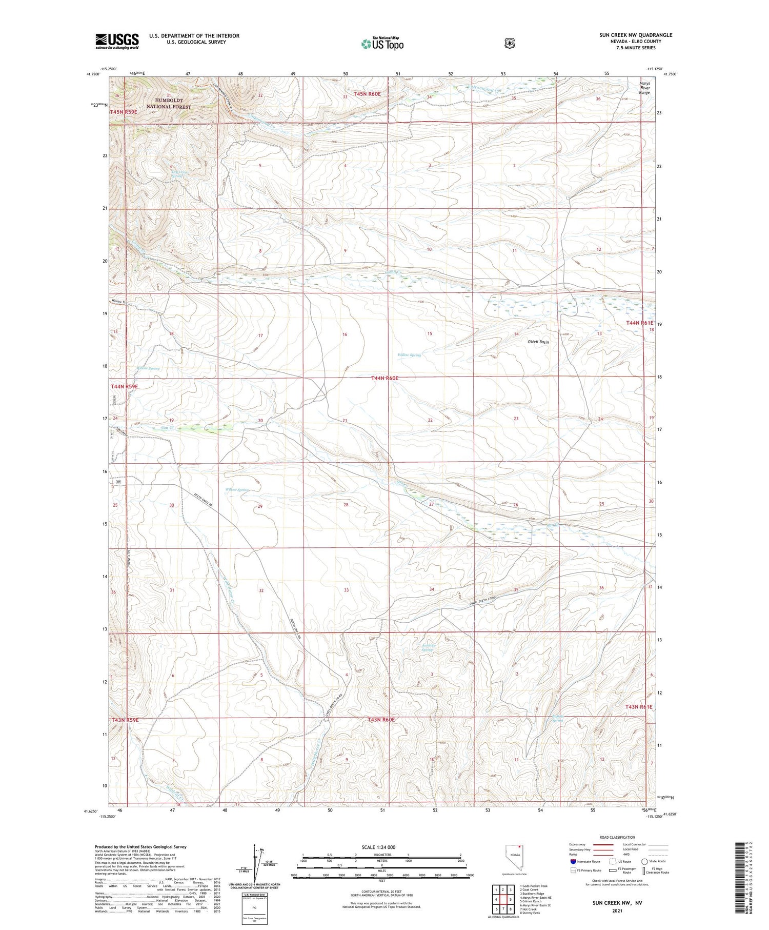 Sun Creek NW Nevada US Topo Map Image