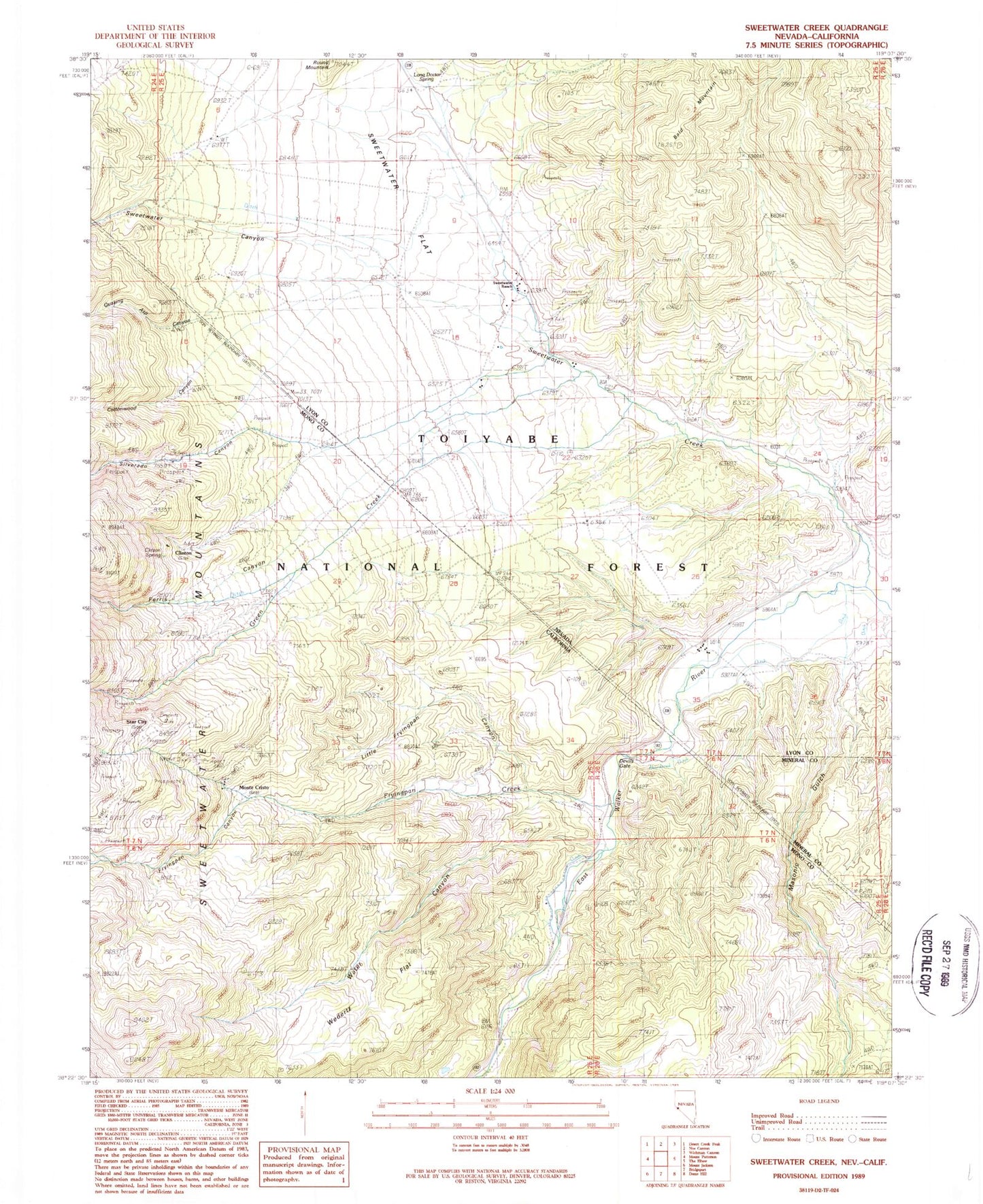 Classic USGS Sweetwater Creek Nevada 7.5'x7.5' Topo Map Image