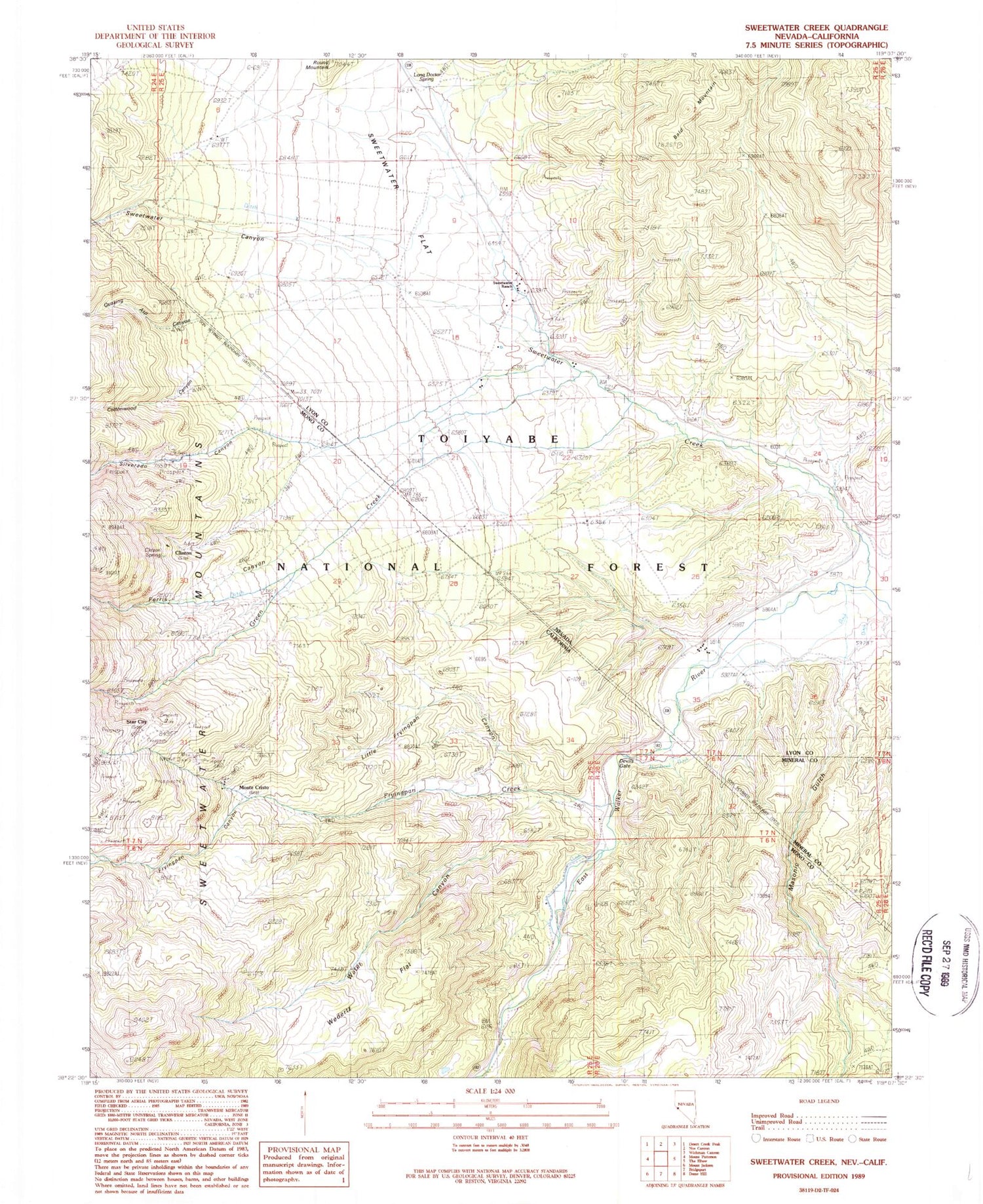 Classic USGS Sweetwater Creek Nevada 7.5'x7.5' Topo Map Image