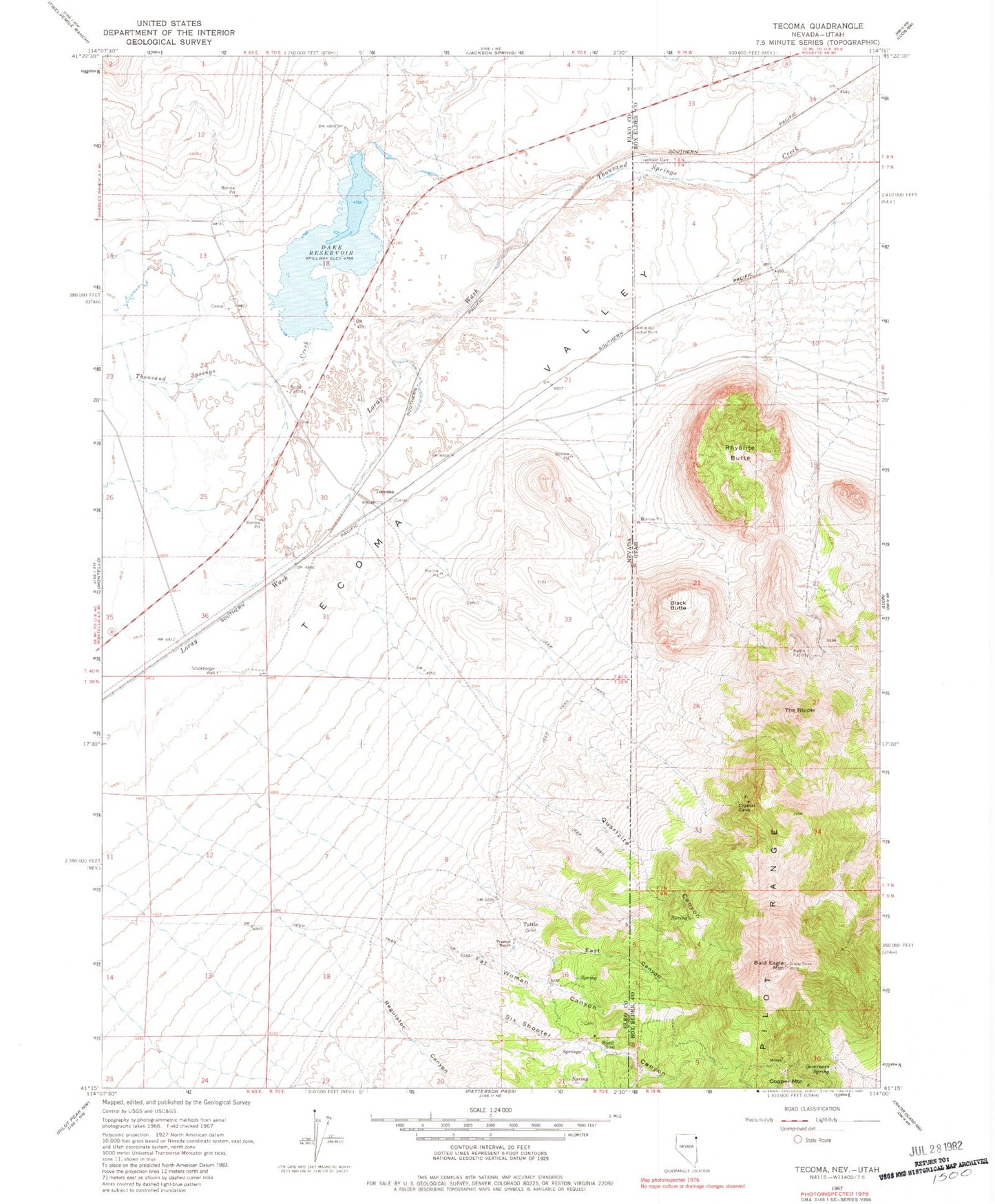 Classic USGS Tecoma Nevada 7.5'x7.5' Topo Map Image