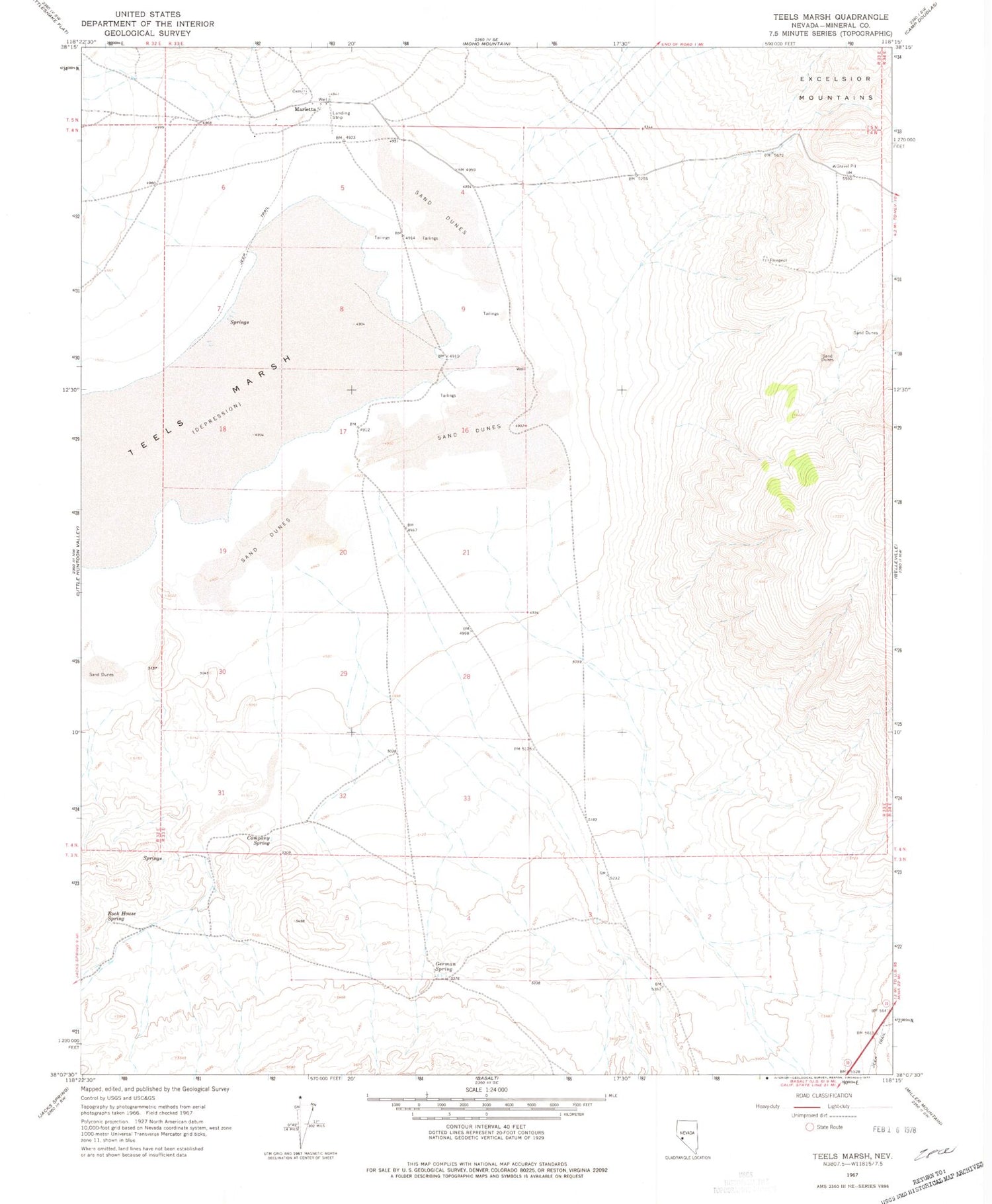Classic USGS Teels Marsh Nevada 7.5'x7.5' Topo Map Image