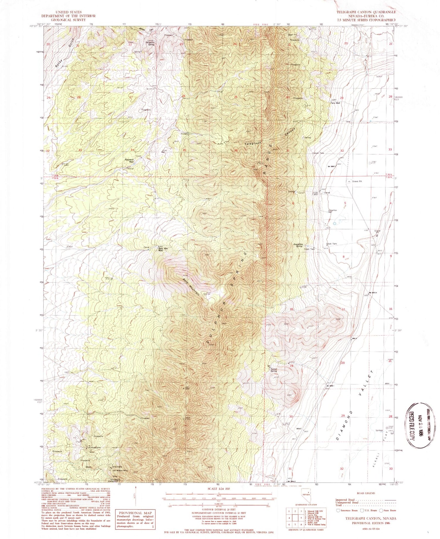 Classic USGS Telegraph Canyon Nevada 7.5'x7.5' Topo Map Image