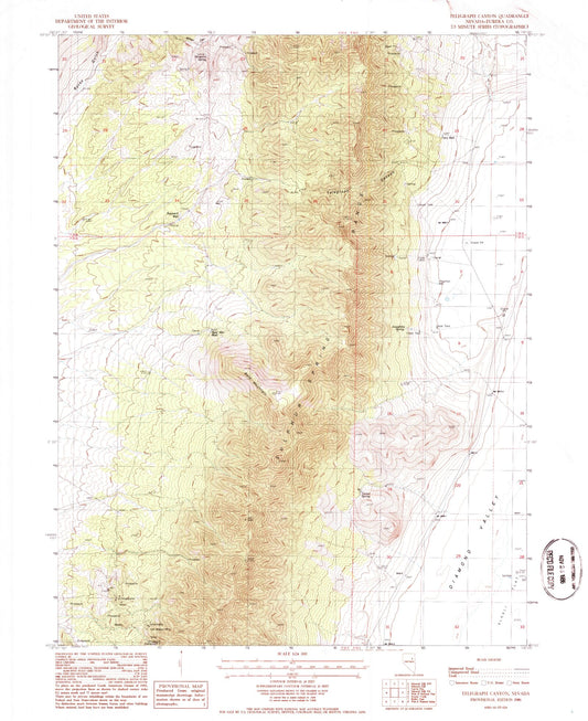 Classic USGS Telegraph Canyon Nevada 7.5'x7.5' Topo Map Image