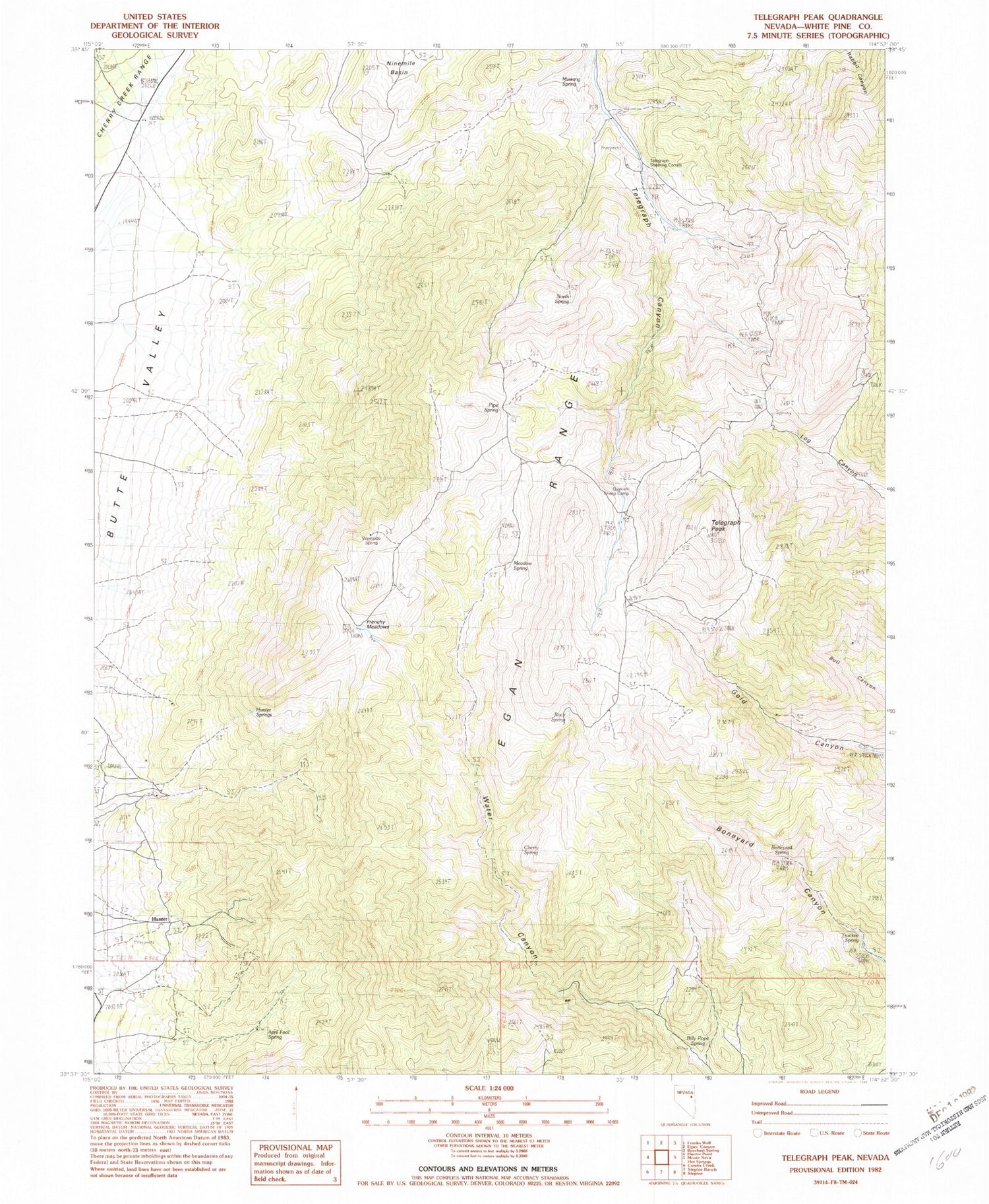 Classic USGS Telegraph Peak Nevada 7.5'x7.5' Topo Map Image