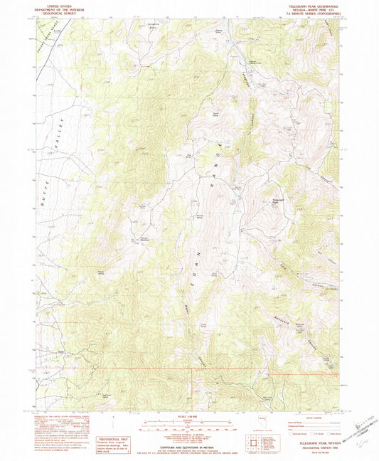 Classic USGS Telegraph Peak Nevada 7.5'x7.5' Topo Map Image