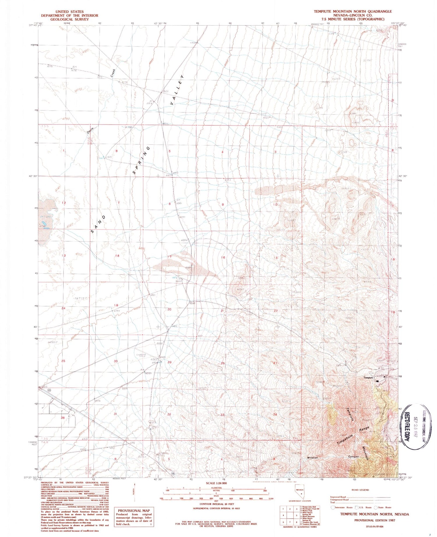 Classic USGS Tempiute Mountain North Nevada 7.5'x7.5' Topo Map Image