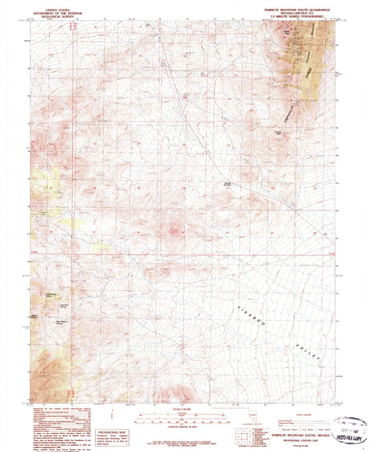 Classic USGS Tempiute Mountain South Nevada 7.5'x7.5' Topo Map Image