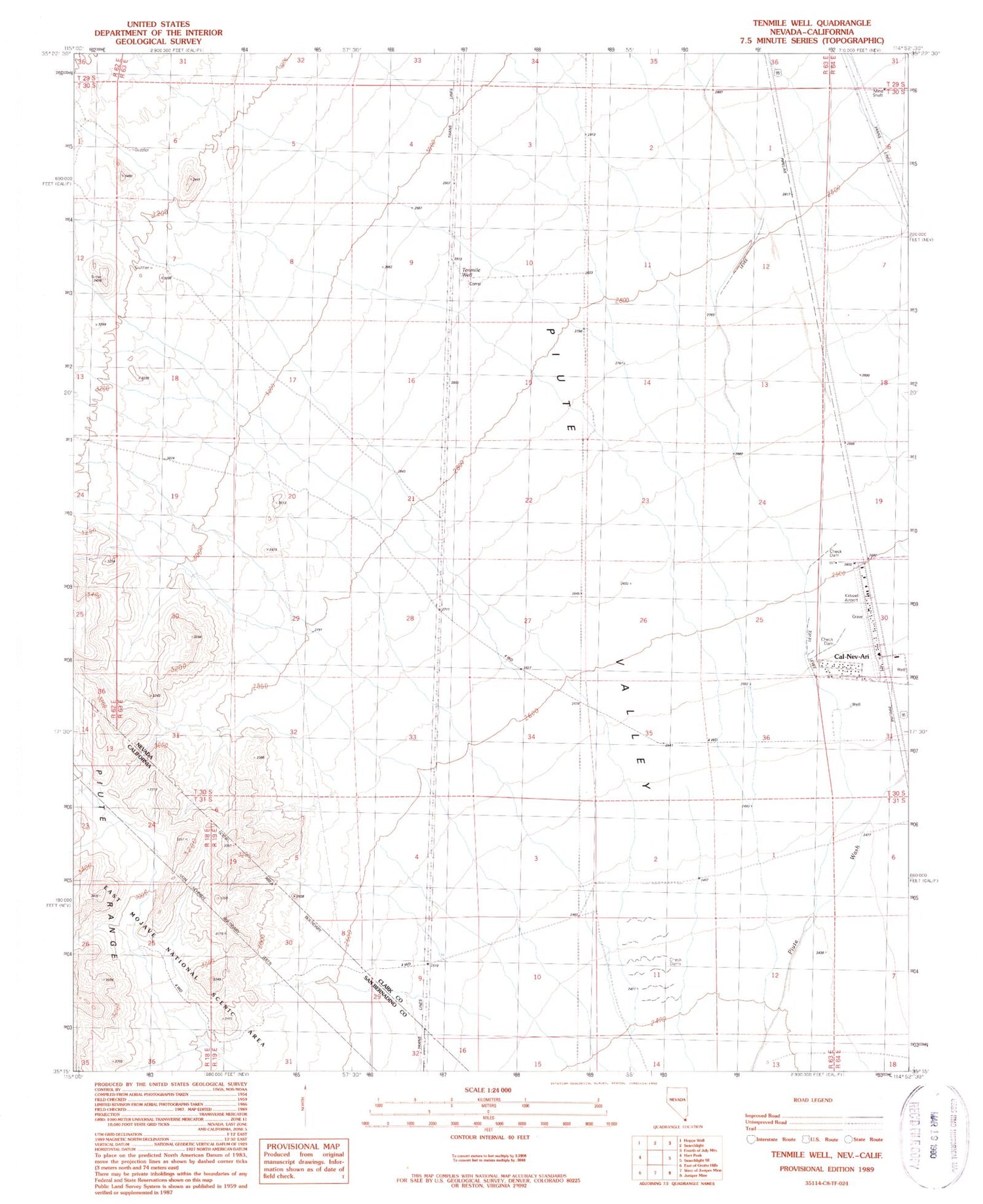 Classic USGS Tenmile Well Nevada 7.5'x7.5' Topo Map Image