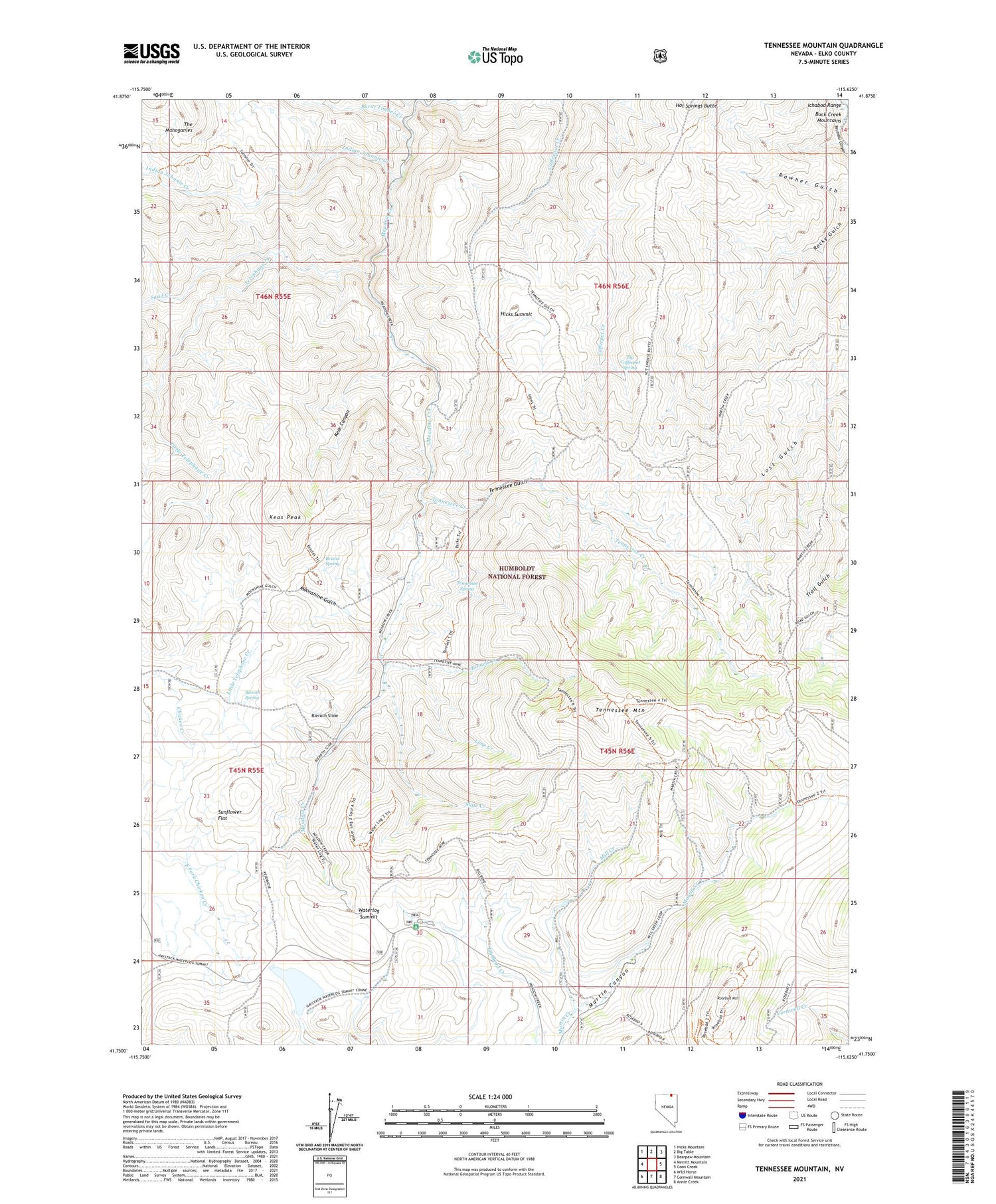 Tennessee Mountain Nevada US Topo Map Image