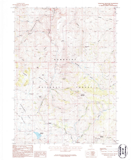Classic USGS Tennessee Mountain Nevada 7.5'x7.5' Topo Map Image