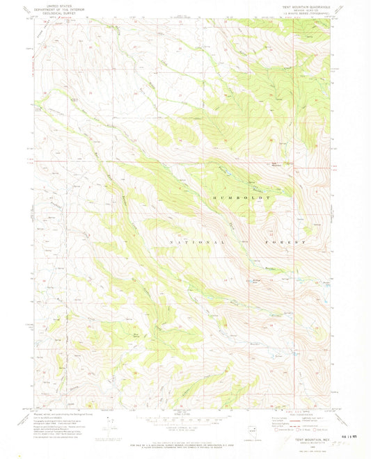 Classic USGS Tent Mountain Nevada 7.5'x7.5' Topo Map Image