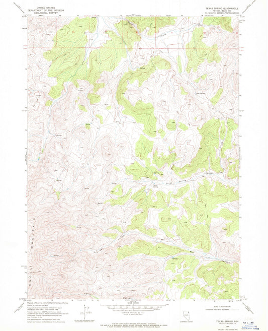 Classic USGS Texas Spring Nevada 7.5'x7.5' Topo Map Image