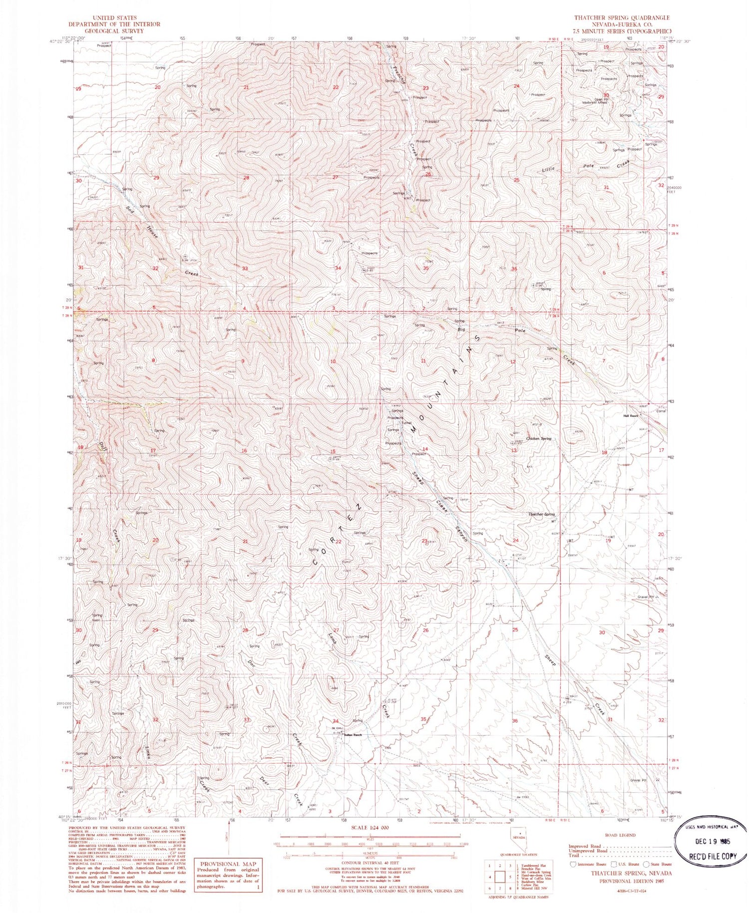 Classic USGS Thatcher Spring Nevada 7.5'x7.5' Topo Map Image