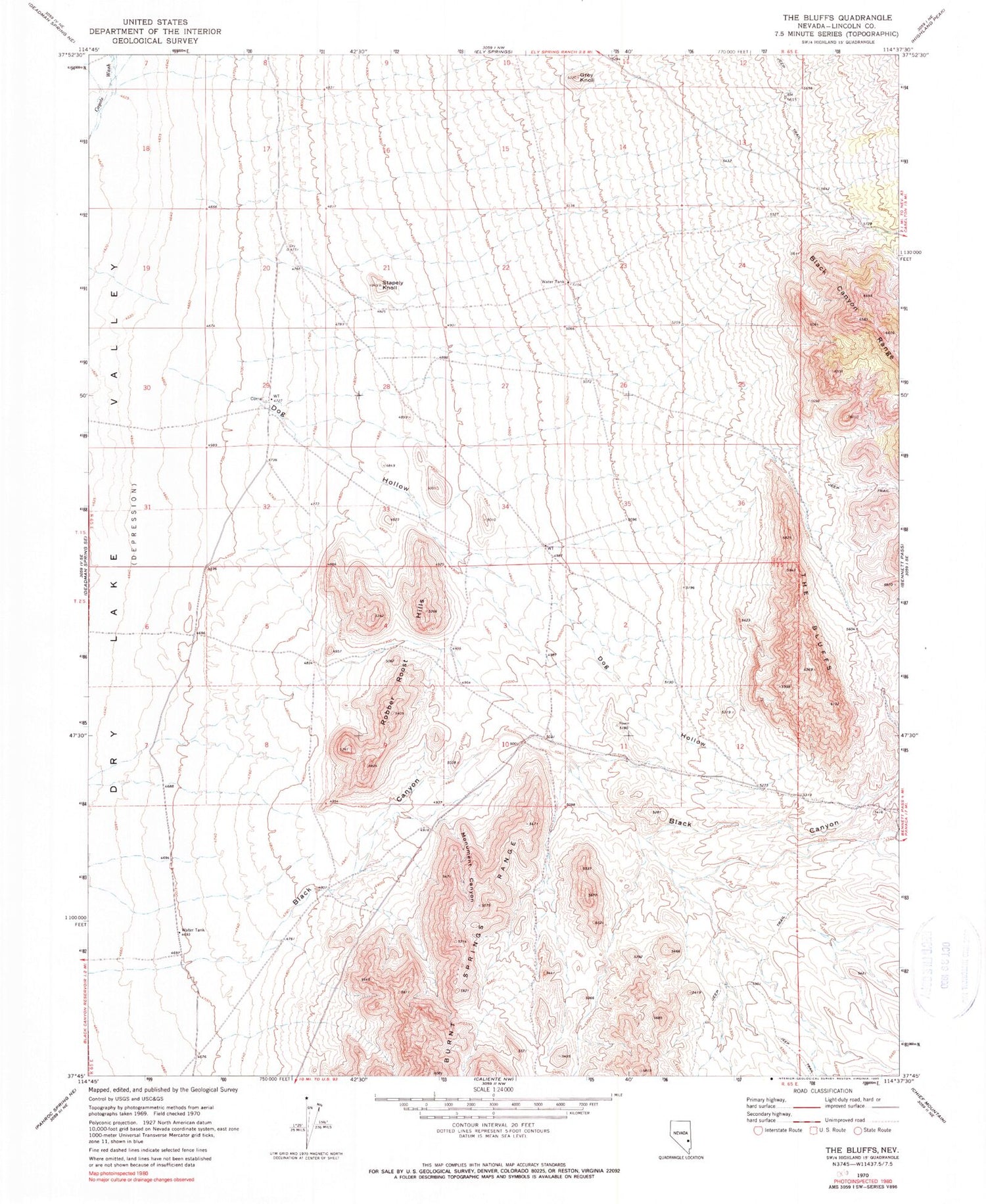 Classic USGS The Bluffs Nevada 7.5'x7.5' Topo Map Image