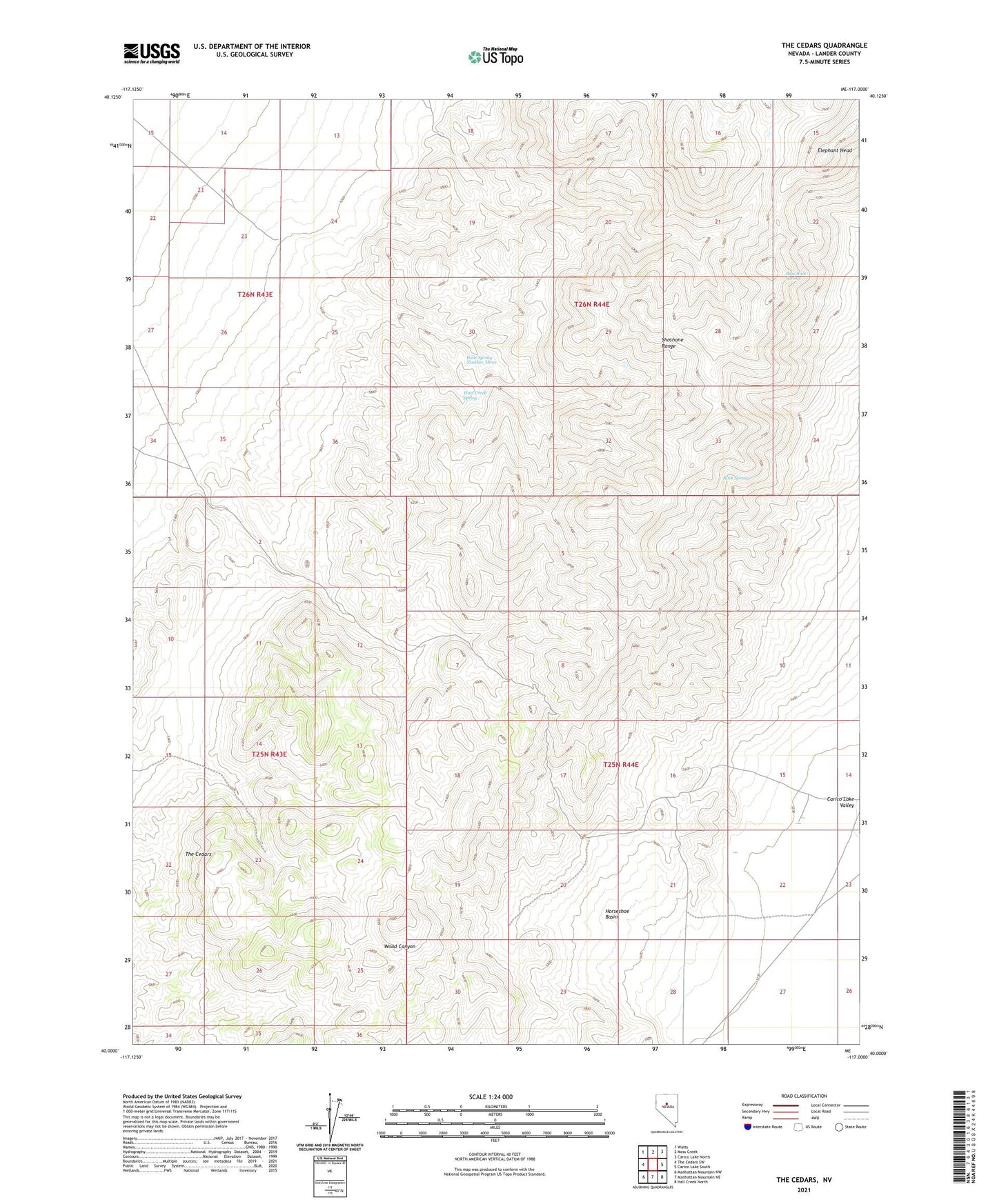The Cedars Nevada US Topo Map Image