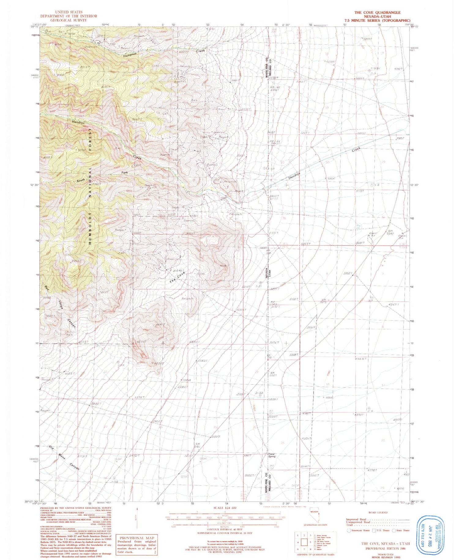 Classic USGS The Cove Nevada 7.5'x7.5' Topo Map Image