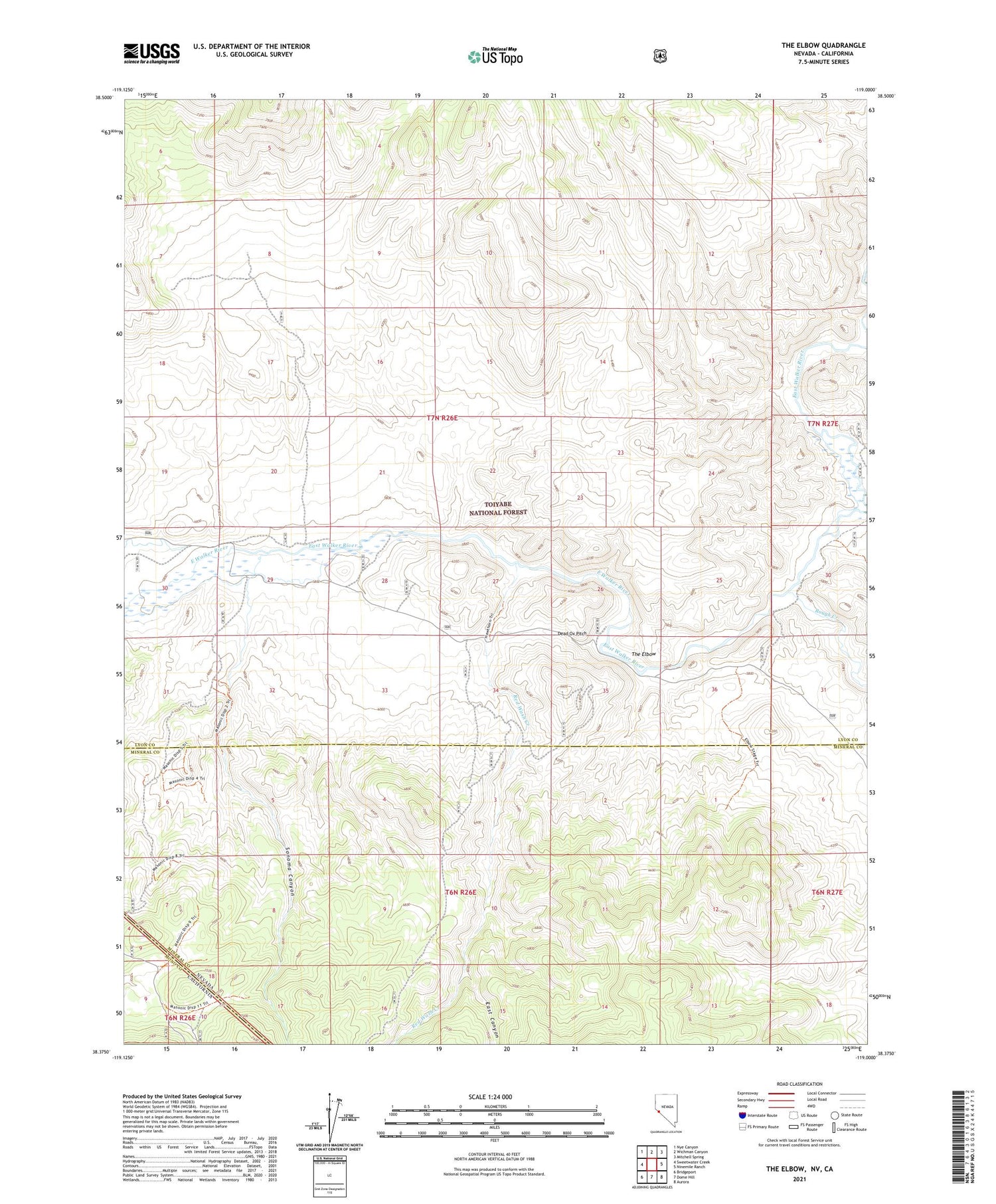 The Elbow Nevada US Topo Map Image