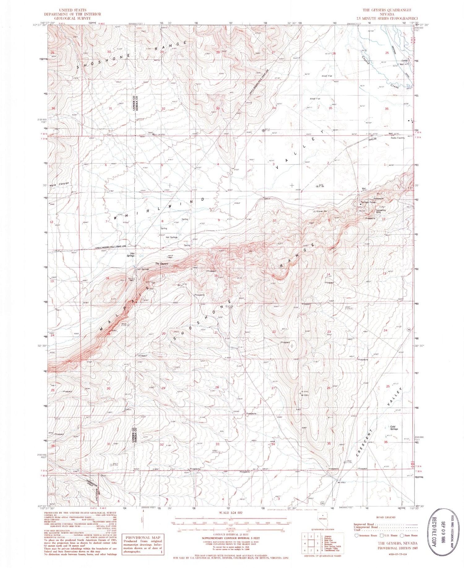 Classic USGS The Geysers Nevada 7.5'x7.5' Topo Map Image