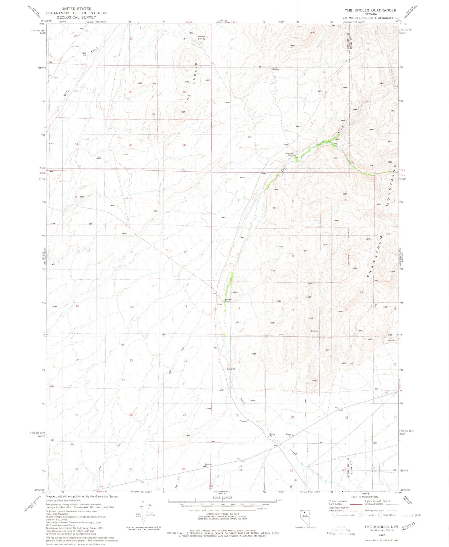 Classic USGS The Knolls Nevada 7.5'x7.5' Topo Map Image