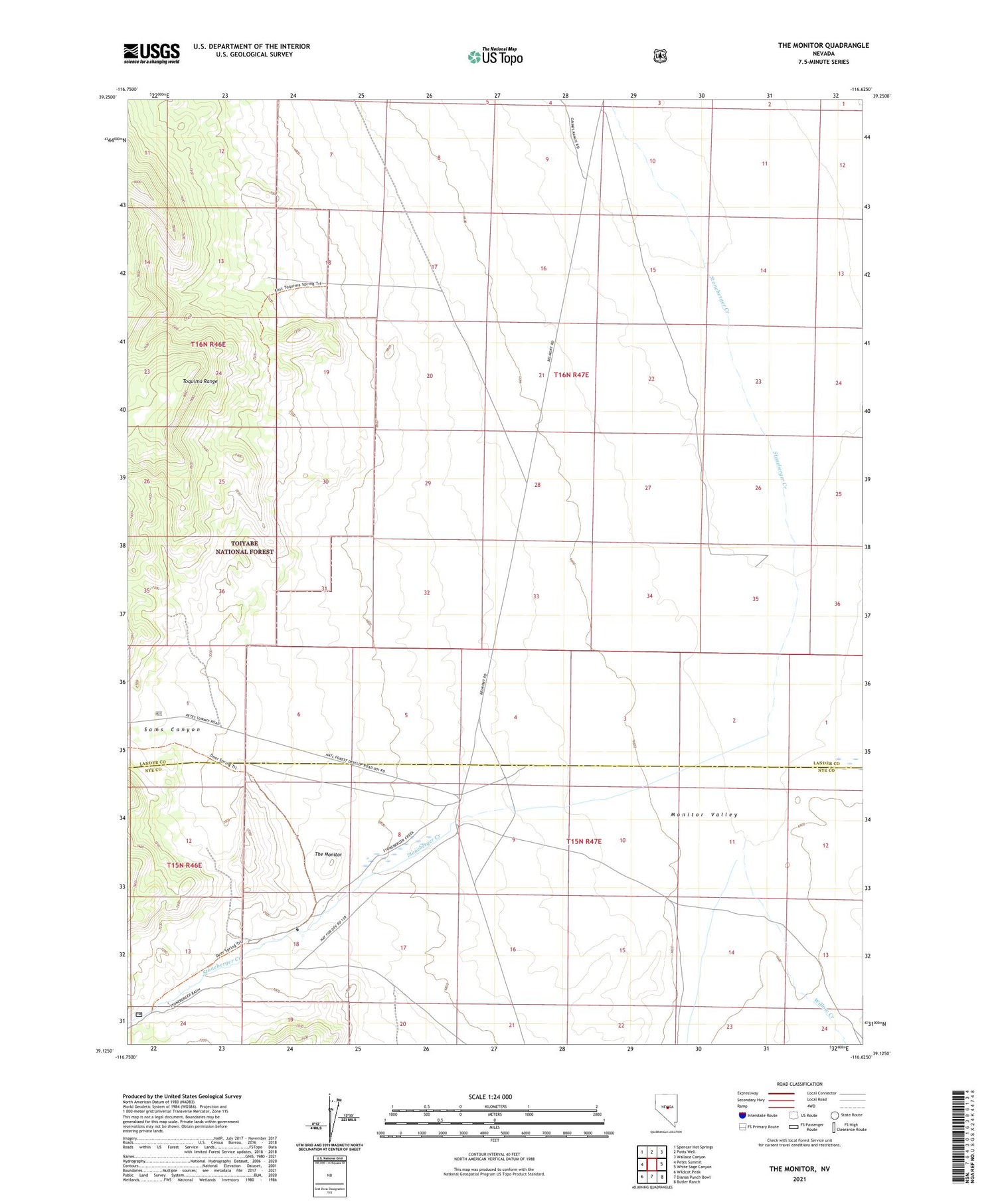 The Monitor Nevada US Topo Map Image