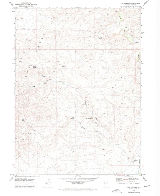 Classic USGS The Narrows Nevada 7.5'x7.5' Topo Map Image