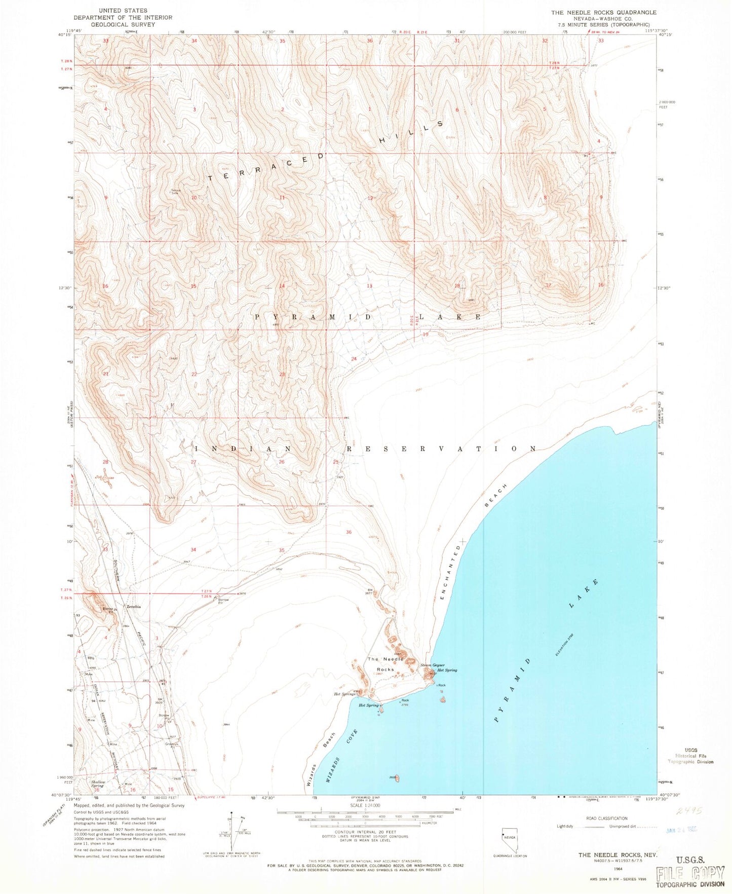 Classic USGS The Needle Rocks Nevada 7.5'x7.5' Topo Map Image
