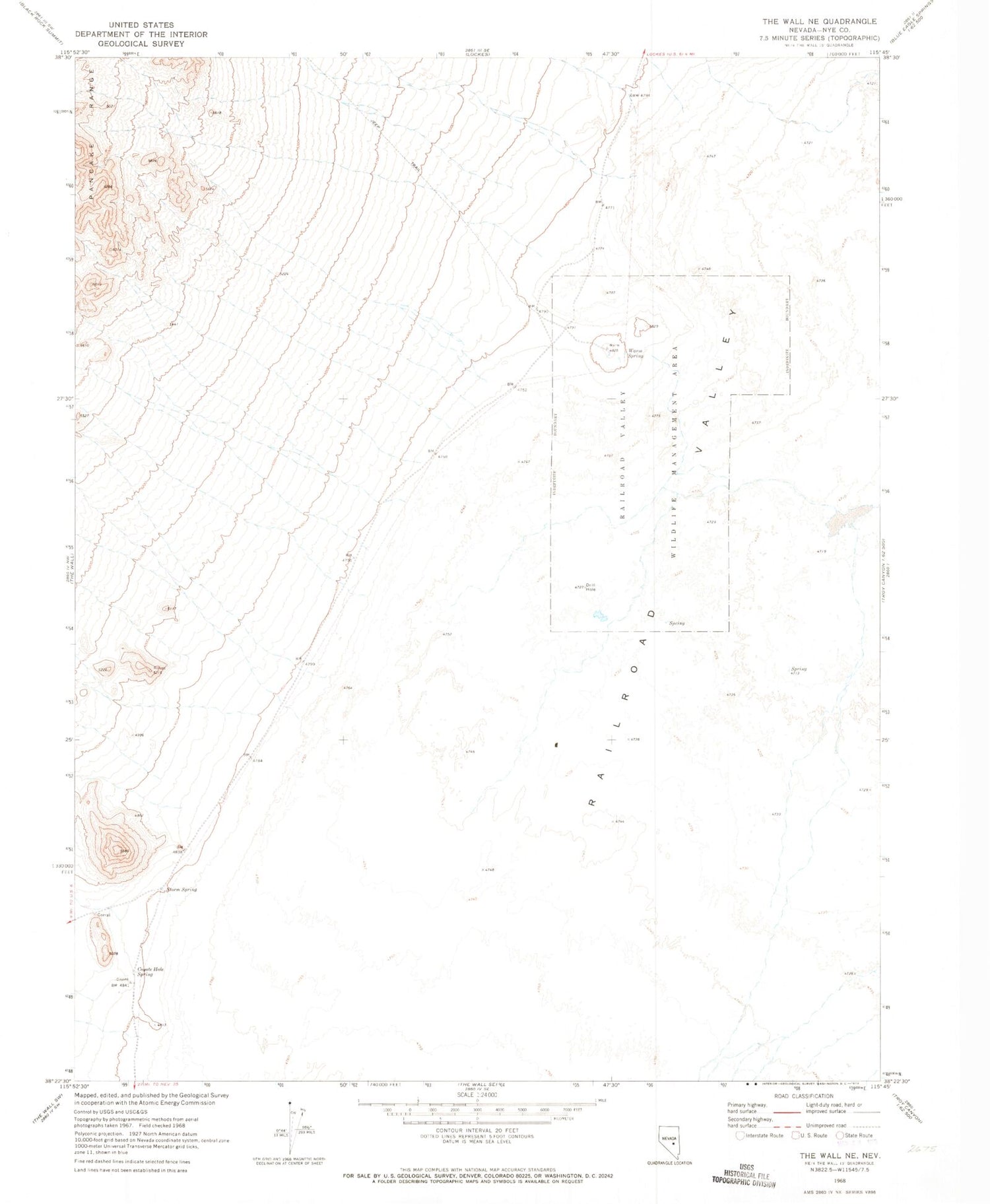 Classic USGS The Wall NE Nevada 7.5'x7.5' Topo Map Image