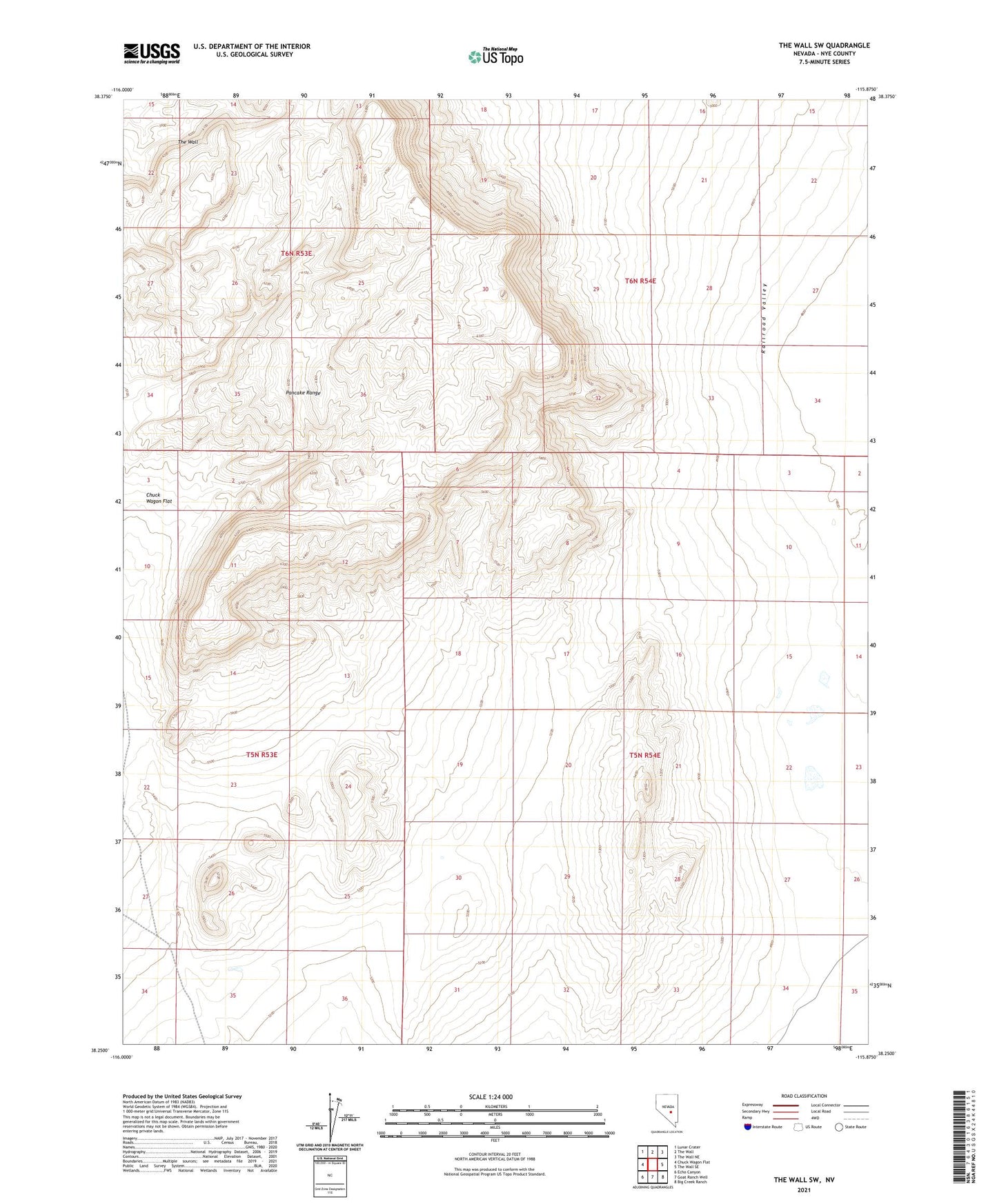 The Wall SW Nevada US Topo Map Image