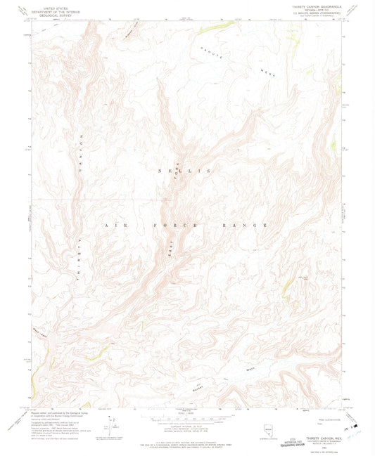 Classic USGS Thirsty Canyon Nevada 7.5'x7.5' Topo Map Image