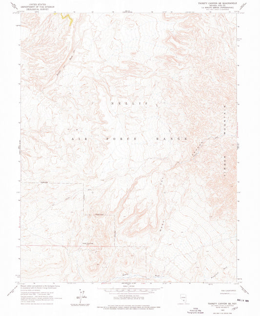 Classic USGS Thirsty Canyon SE Nevada 7.5'x7.5' Topo Map Image