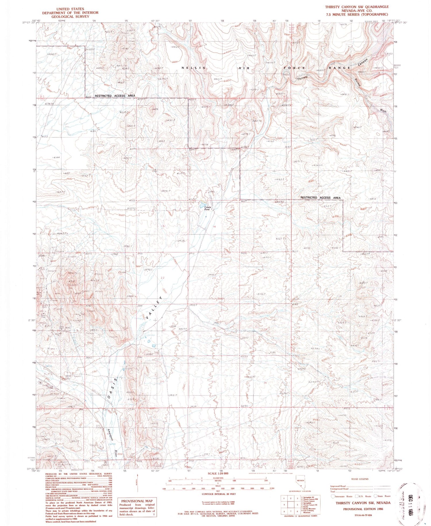 Classic USGS Thirsty Canyon SW Nevada 7.5'x7.5' Topo Map Image