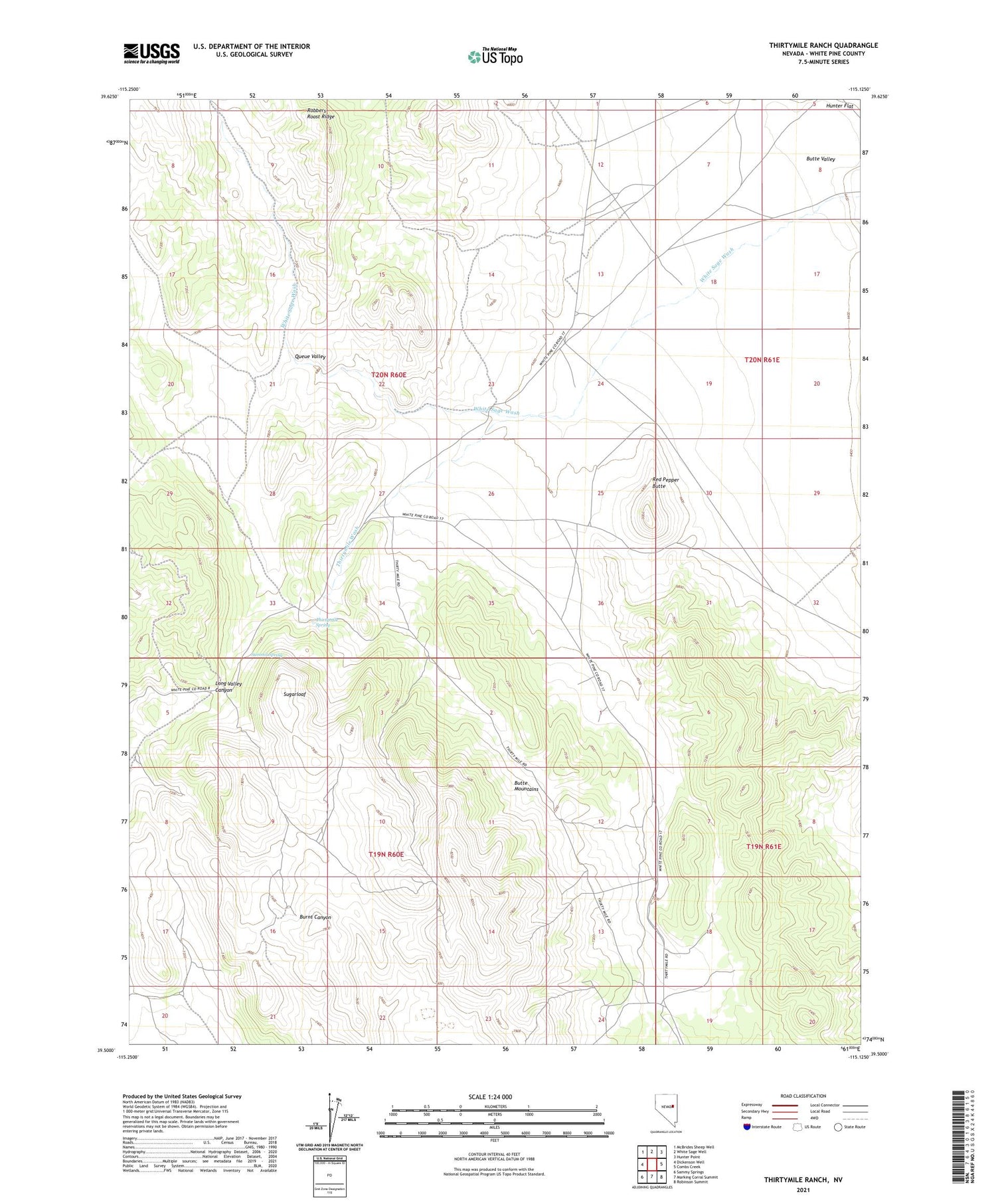 Thirtymile Ranch Nevada US Topo Map Image