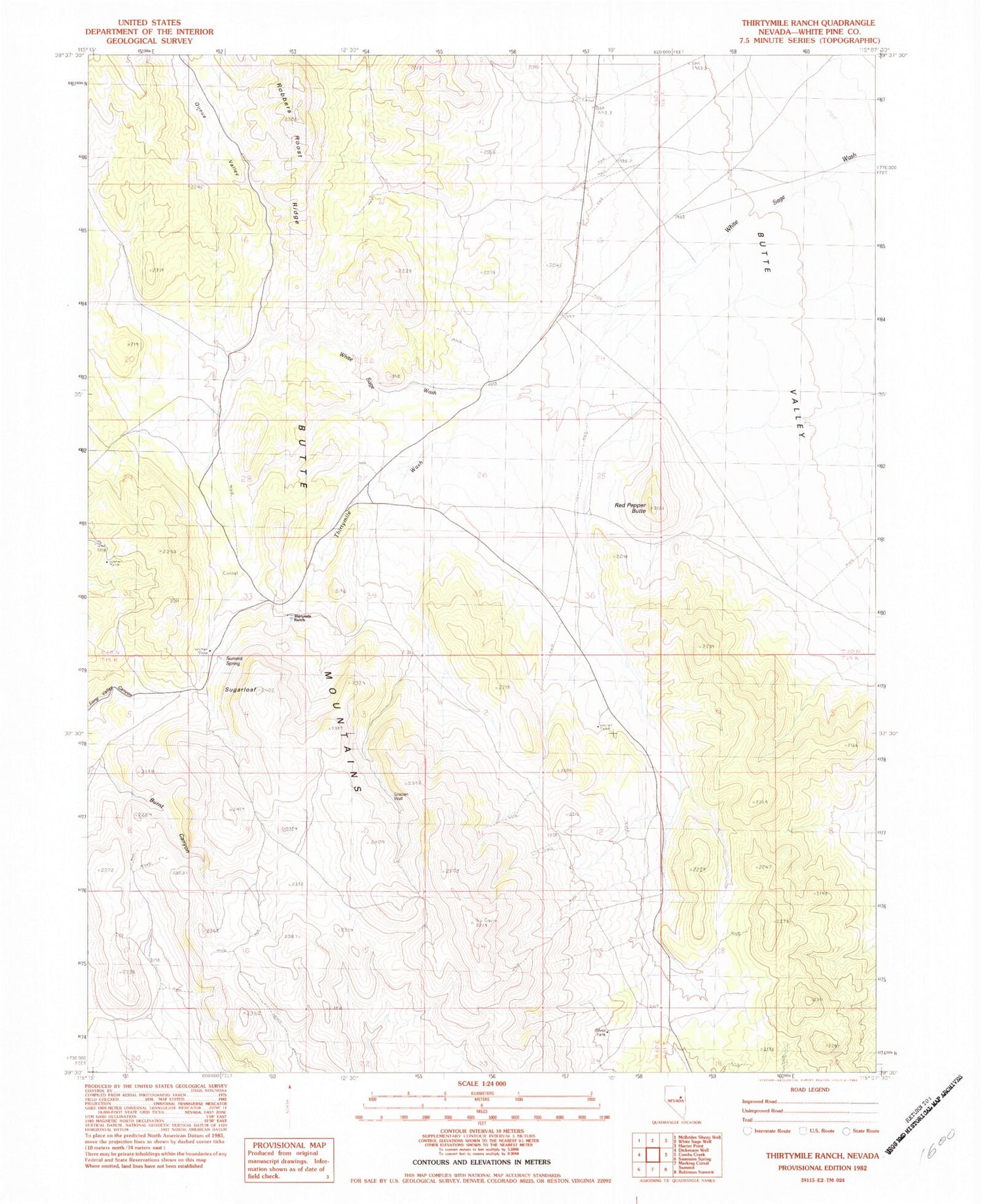 Classic USGS Thirtymile Ranch Nevada 7.5'x7.5' Topo Map Image
