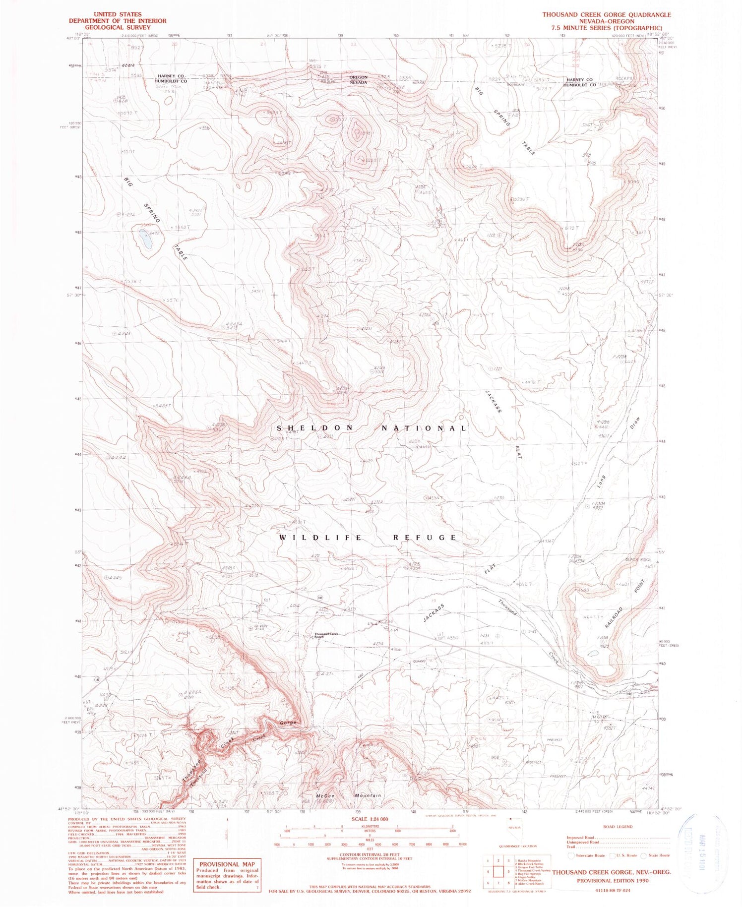 Classic USGS Thousand Creek Gorge Nevada 7.5'x7.5' Topo Map Image